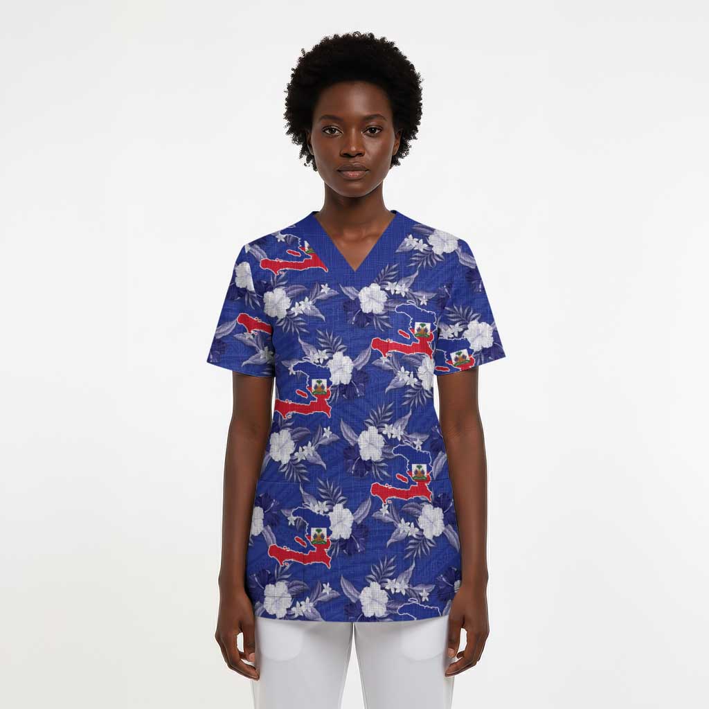Afro-Haitians Scrub Top Ayiti Map and Rose Kayenn Tropical Style - African Pride