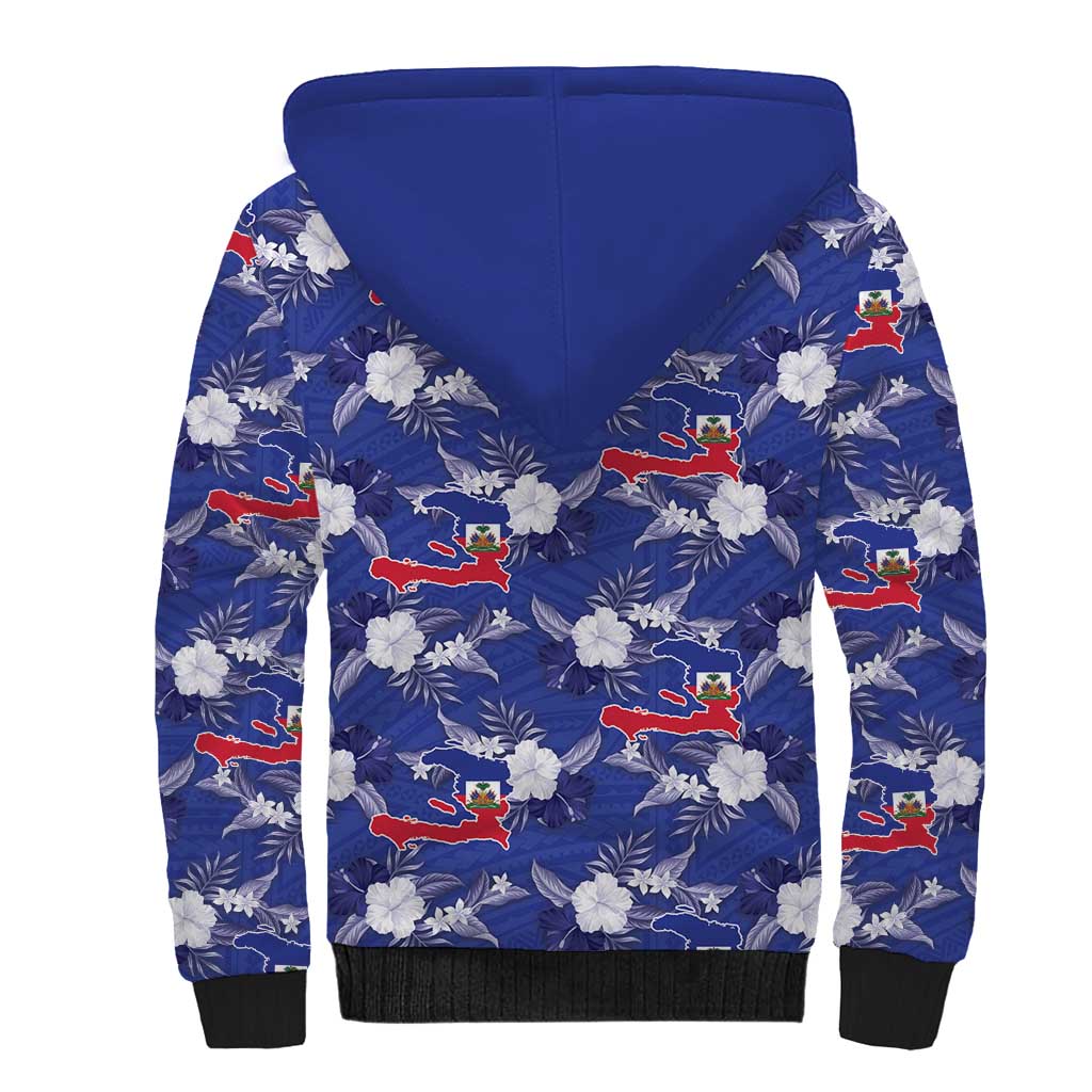 Afro-Haitians Sherpa Hoodie Ayiti Map and Rose Kayenn Tropical Style - African Pride