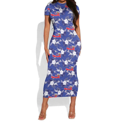 Afro-Haitians Short Sleeve Bodycon Dress Ayiti Map and Rose Kayenn Tropical Style LT14