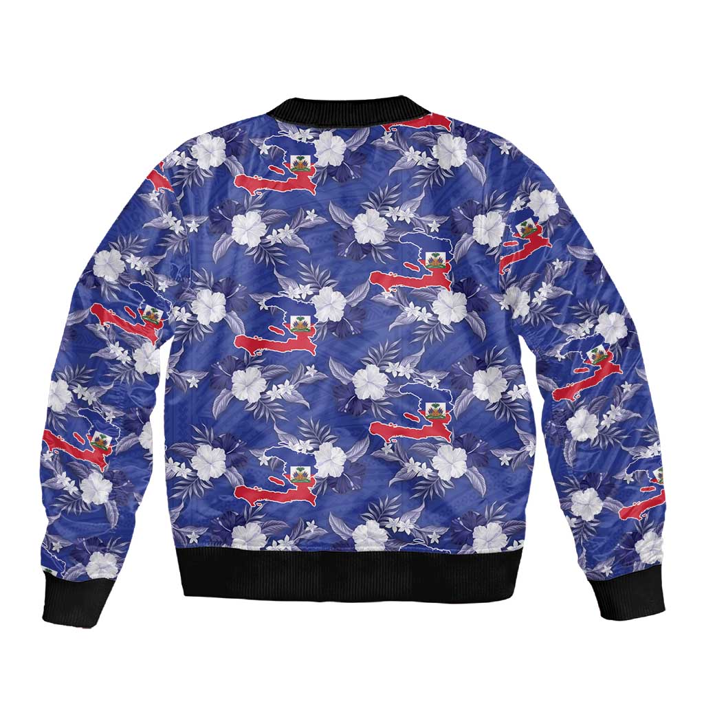 Afro-Haitians Sleeve Zip Bomber Jacket Ayiti Map and Rose Kayenn Tropical Style - African Pride