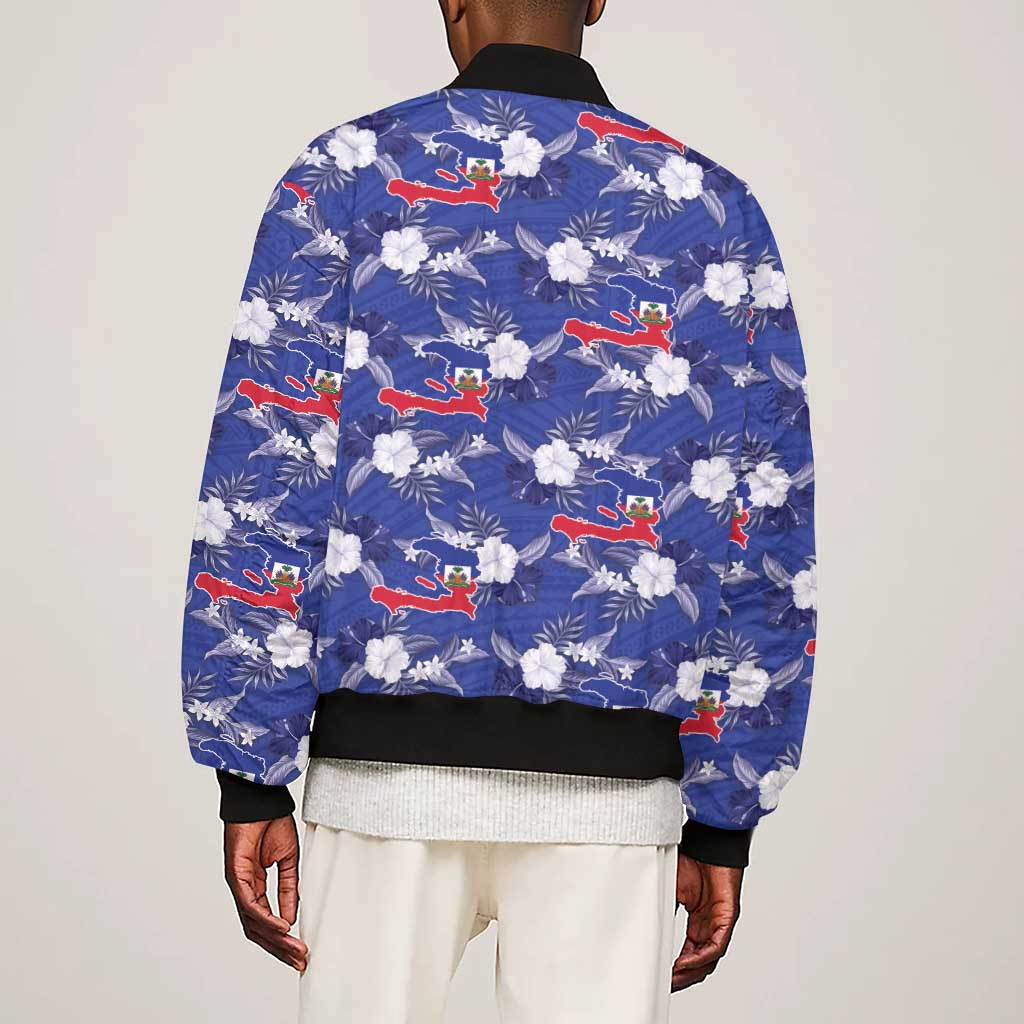 Afro-Haitians Sleeve Zip Bomber Jacket Ayiti Map and Rose Kayenn Tropical Style - African Pride