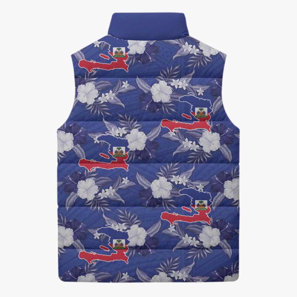 Afro-Haitians Sleeveless Puffer Jacket Ayiti Map and Rose Kayenn Tropical Style - African Pride