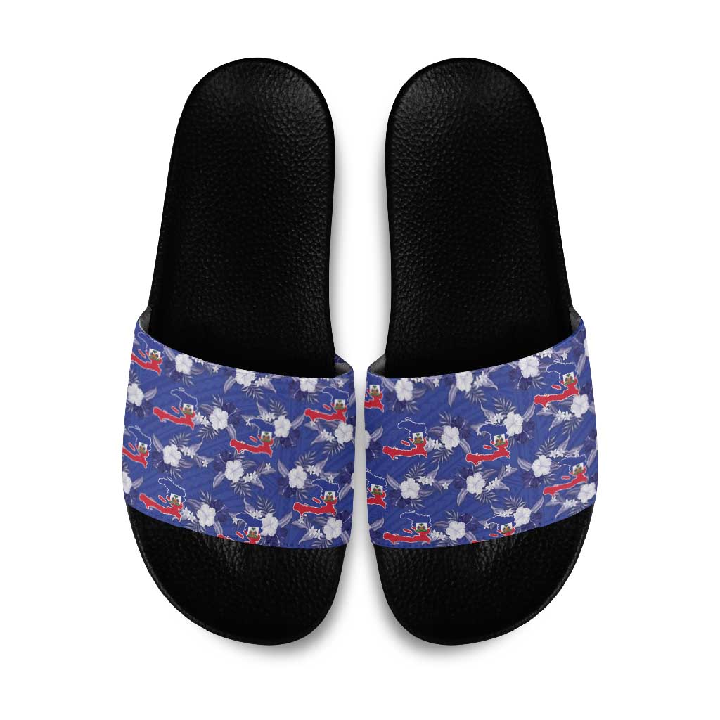 Afro-Haitians Slide Sandals Ayiti Map and Rose Kayenn Tropical Style - African Pride