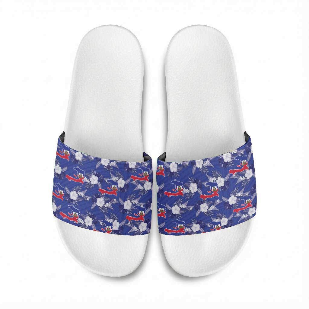 Afro-Haitians Slide Sandals Ayiti Map and Rose Kayenn Tropical Style - African Pride