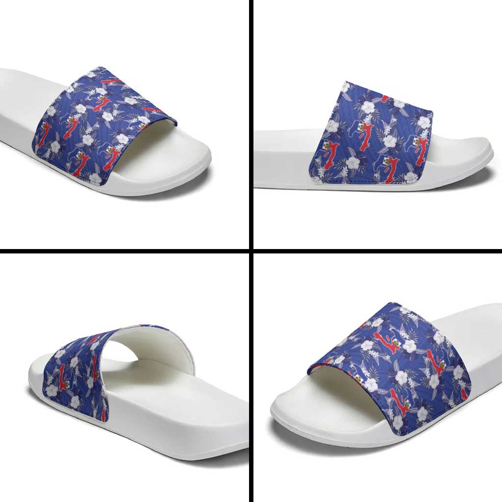 Afro-Haitians Slide Sandals Ayiti Map and Rose Kayenn Tropical Style - African Pride