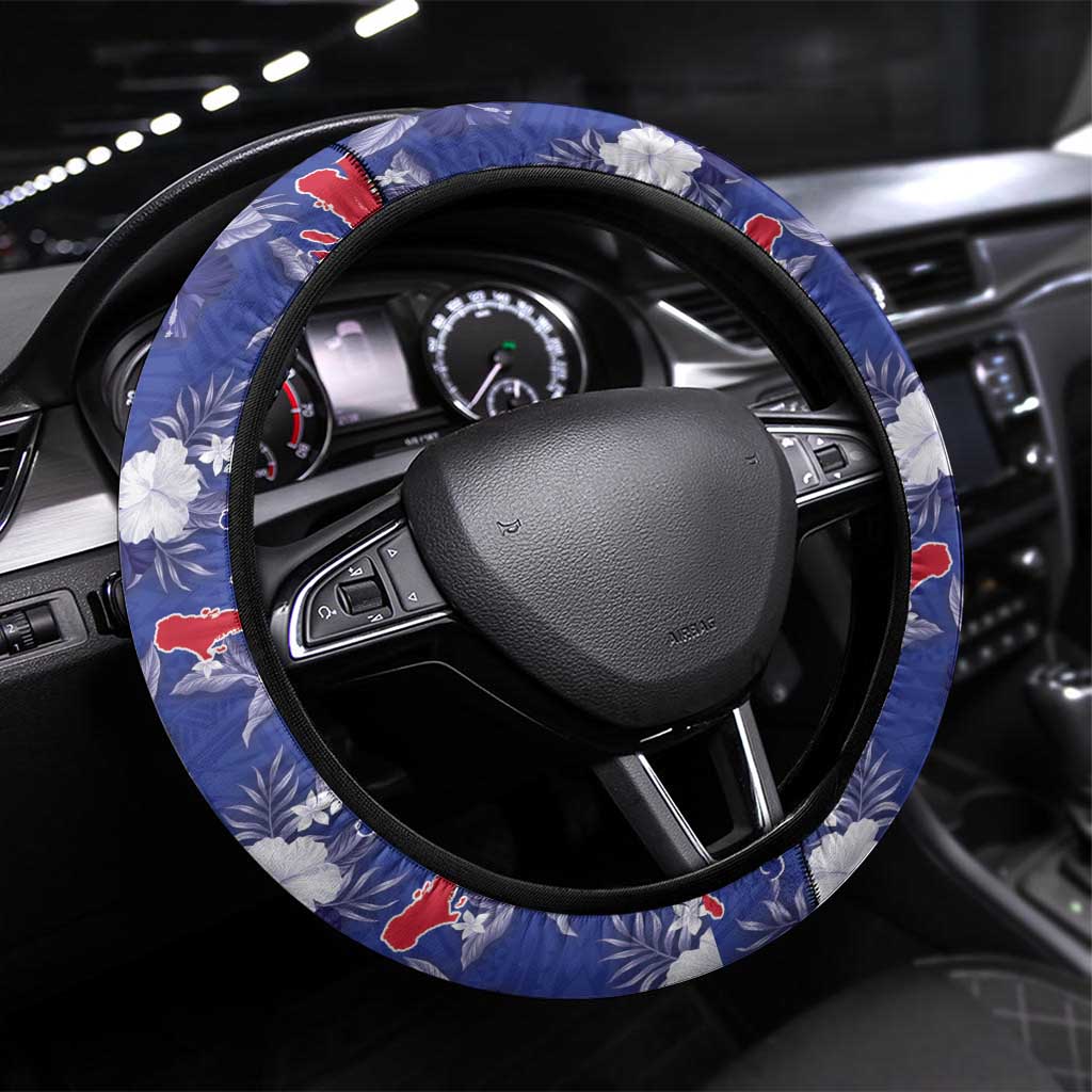 Afro-Haitians Steering Wheel Cover Ayiti Map and Rose Kayenn Tropical Style - African Pride