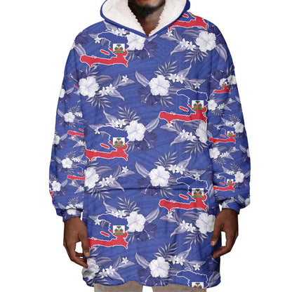 Afro-Haitians Wearable Blanket Hoodie Ayiti Map and Rose Kayenn Tropical Style - African Pride