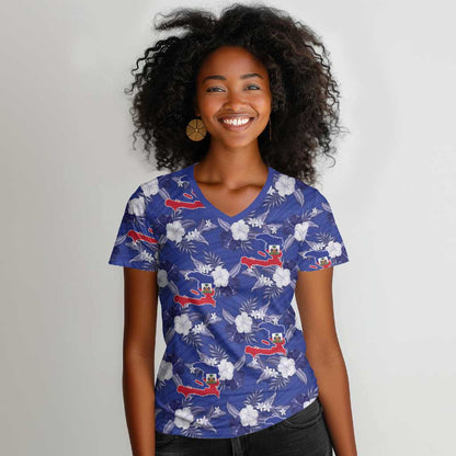 Afro-Haitians Women V-Neck T-Shirt Ayiti Map and Rose Kayenn Tropical Style LT14