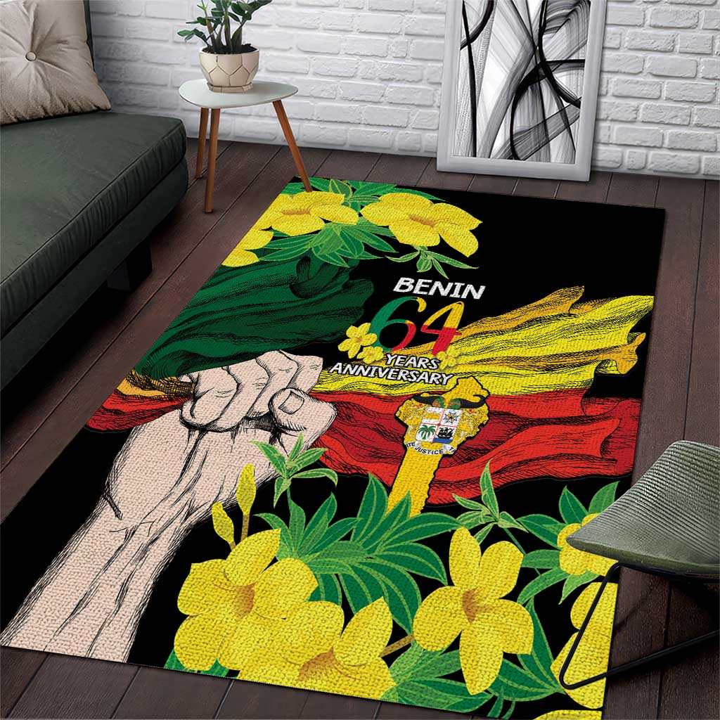 Benin National Day Area Rug Happy 64th Independence Anniversary Yellow Allamanda