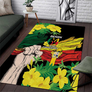 Benin National Day Area Rug Happy 64th Independence Anniversary Yellow Allamanda