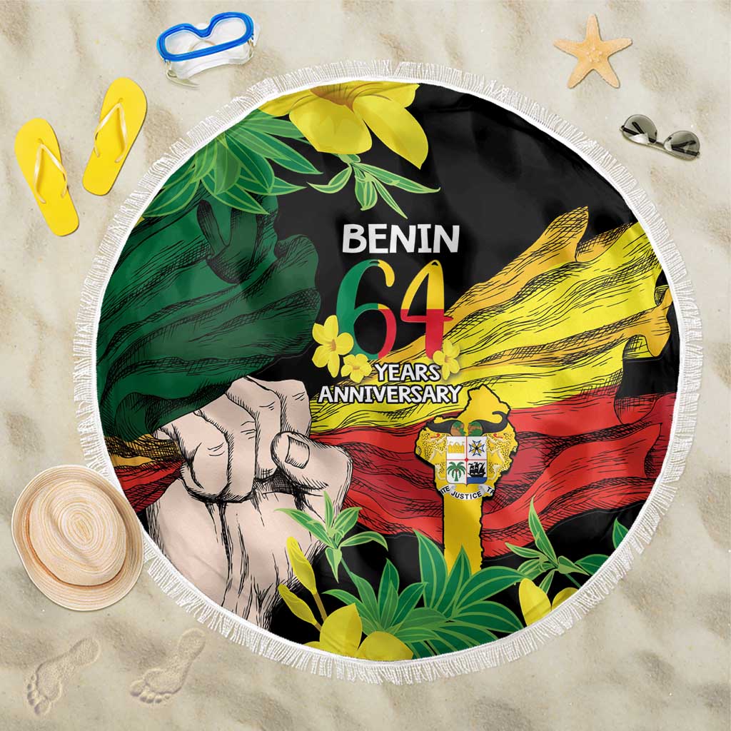 Benin National Day Beach Blanket Happy 64th Independence Anniversary Yellow Allamanda