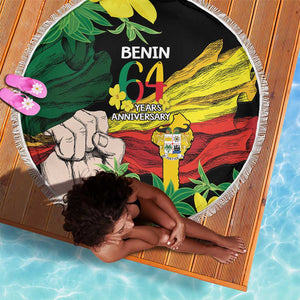 Benin National Day Beach Blanket Happy 64th Independence Anniversary Yellow Allamanda