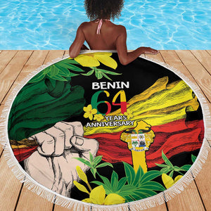 Benin National Day Beach Blanket Happy 64th Independence Anniversary Yellow Allamanda