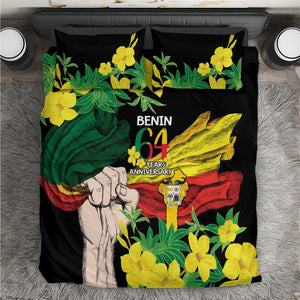 Benin National Day Bedding Set Happy 64th Independence Anniversary Yellow Allamanda