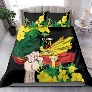 Benin National Day Bedding Set Happy 64th Independence Anniversary Yellow Allamanda