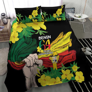 Benin National Day Bedding Set Happy 64th Independence Anniversary Yellow Allamanda