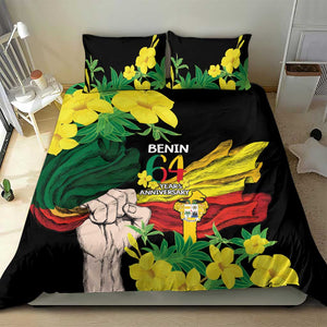 Benin National Day Bedding Set Happy 64th Independence Anniversary Yellow Allamanda