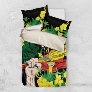 Benin National Day Bedding Set Happy 64th Independence Anniversary Yellow Allamanda