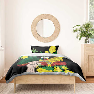 Benin National Day Bedding Set Happy 64th Independence Anniversary Yellow Allamanda