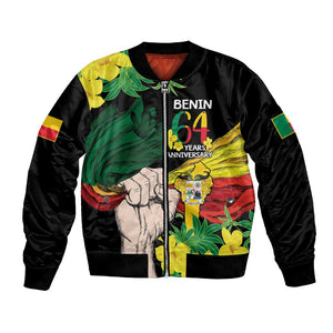 Benin National Day Bomber Jacket Happy 64th Independence Anniversary Yellow Allamanda