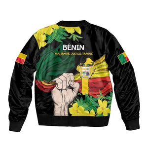 Benin National Day Bomber Jacket Happy 64th Independence Anniversary Yellow Allamanda