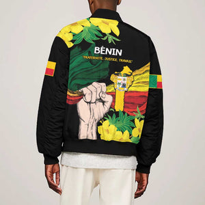 Benin National Day Bomber Jacket Happy 64th Independence Anniversary Yellow Allamanda