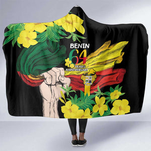 Benin National Day Hooded Blanket Happy 64th Independence Anniversary Yellow Allamanda