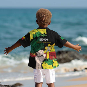 Benin National Day Kid Hawaiian Shirt Happy 64th Independence Anniversary Yellow Allamanda