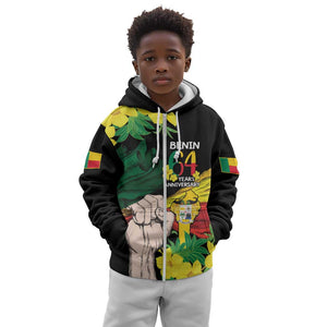 Benin National Day Kid Hoodie Happy 64th Independence Anniversary Yellow Allamanda