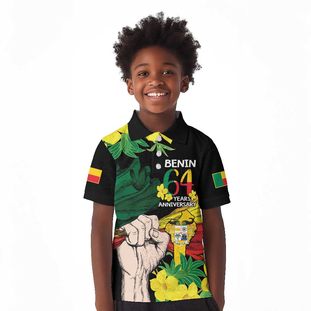 Benin National Day Kid Polo Shirt Happy 64th Independence Anniversary Yellow Allamanda