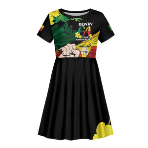 Benin National Day Kid Short Sleeve Dress Happy 64th Independence Anniversary Yellow Allamanda