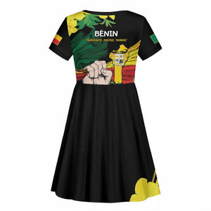 Benin National Day Kid Short Sleeve Dress Happy 64th Independence Anniversary Yellow Allamanda