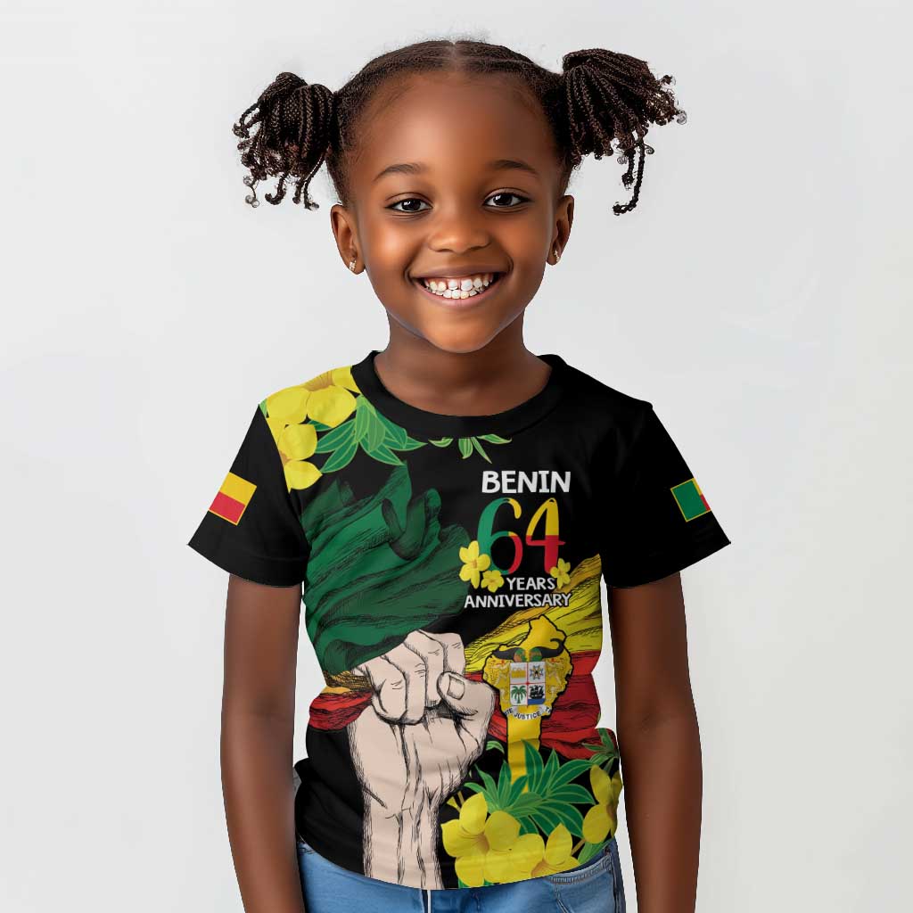 Benin National Day Kid T shirt Happy 64th Independence Anniversary Yellow Allamanda