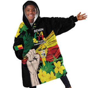 Benin National Day KId Wearable Blanket Hoodie Happy 64th Independence Anniversary Yellow Allamanda