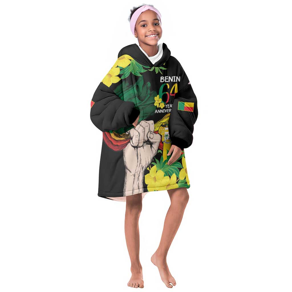 Benin National Day KId Wearable Blanket Hoodie Happy 64th Independence Anniversary Yellow Allamanda