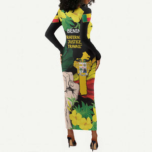 Benin National Day Long Sleeve Bodycon Dress Happy 64th Independence Anniversary Yellow Allamanda