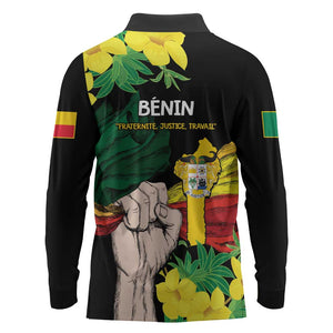 Benin National Day Long Sleeve Polo Shirt Happy 64th Independence Anniversary Yellow Allamanda