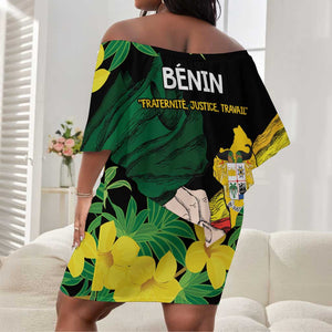 Benin National Day Off Shoulder Short Dress Happy 64th Independence Anniversary Yellow Allamanda LT14