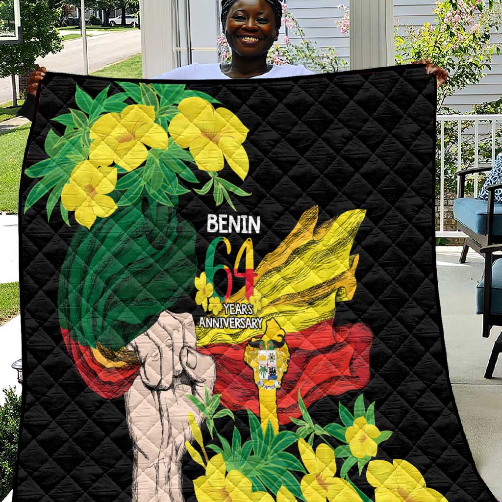 Benin National Day Quilt Happy 64th Independence Anniversary Yellow Allamanda