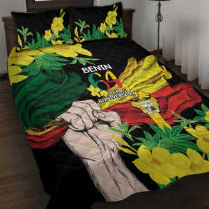 Benin National Day Quilt Bed Set Happy 64th Independence Anniversary Yellow Allamanda