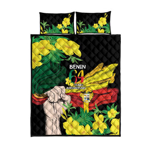 Benin National Day Quilt Bed Set Happy 64th Independence Anniversary Yellow Allamanda