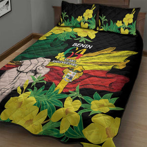 Benin National Day Quilt Bed Set Happy 64th Independence Anniversary Yellow Allamanda