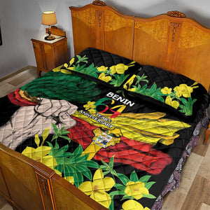 Benin National Day Quilt Bed Set Happy 64th Independence Anniversary Yellow Allamanda