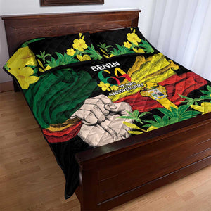 Benin National Day Quilt Bed Set Happy 64th Independence Anniversary Yellow Allamanda