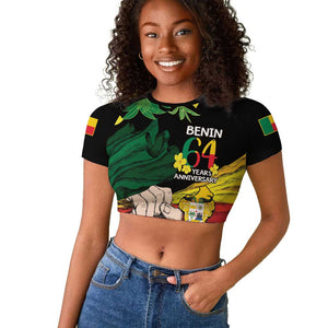 Benin National Day Raglan Cropped T shirt Happy 64th Independence Anniversary Yellow Allamanda