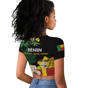 Benin National Day Raglan Cropped T shirt Happy 64th Independence Anniversary Yellow Allamanda