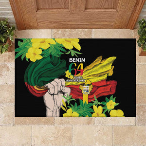 Benin National Day Rubber Doormat Happy 64th Independence Anniversary Yellow Allamanda