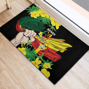 Benin National Day Rubber Doormat Happy 64th Independence Anniversary Yellow Allamanda