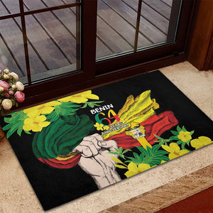 Benin National Day Rubber Doormat Happy 64th Independence Anniversary Yellow Allamanda