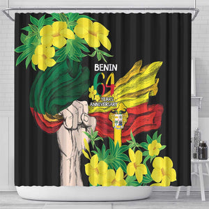 Benin National Day Shower Curtain Happy 64th Independence Anniversary Yellow Allamanda